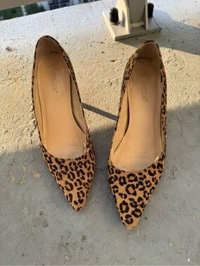 Expression Leather Leopard-Print Pointed Toe Kitten Heels